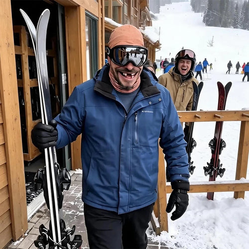 Masque de Ski Papy Grincheux en situation sur les pistes